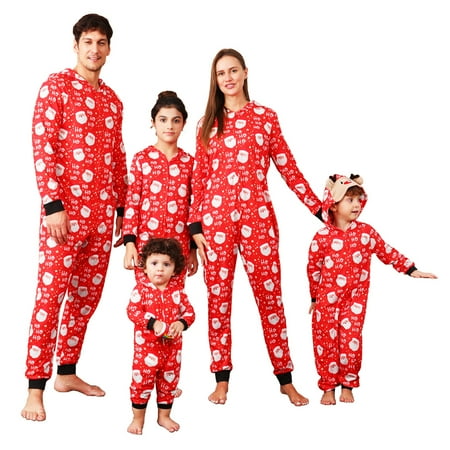 

wsevypo Matching Christmas Pjs for Family Holiday Jammies Hooded Romper PJ s Zipper Jumpsuit Loungewear