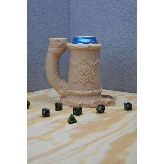 Wolf Crest Dice Tower with Can Cozy & Storage - DND Dice Tower - Tabletop RPG Dice Organizer - Dragon Dice Tower for Beer, Wine, Cider, Coffee, Hot Chocolate