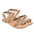 thumbnail image 2 of 1 par de sandalias de cuentas hechas a mano con suela plana, zapatos de verano para mujer, color marrón, 2 of 7