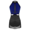 thumbnail image 5 of Xnihocha Women's Shiny Rhinestone Tassel Latin Jazz Dance Leotard Halter Neck Fringe Bodysuit Tango Salsa Royal Blue L, 5 of 7