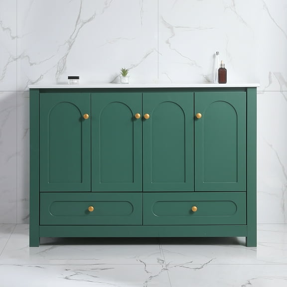 48" Green Bathroom Vanity with Ceramic Sink Combo | Soft-close doors, 2 drawers, spacious storage for organized, elegant bathrooms