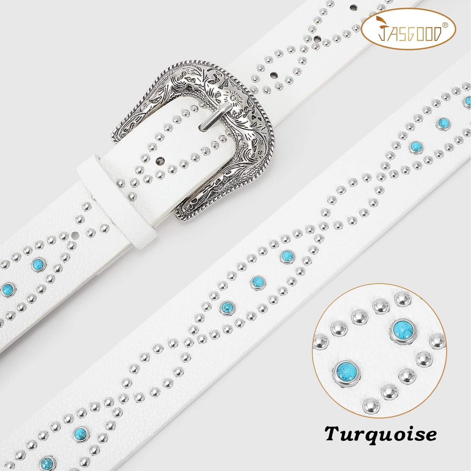 2897 Western Belt For Women Men, Cowgirl Cowboy Bling Country Turquoise Western Brown Leather Belt With Light Blue Longhorn  main image 2