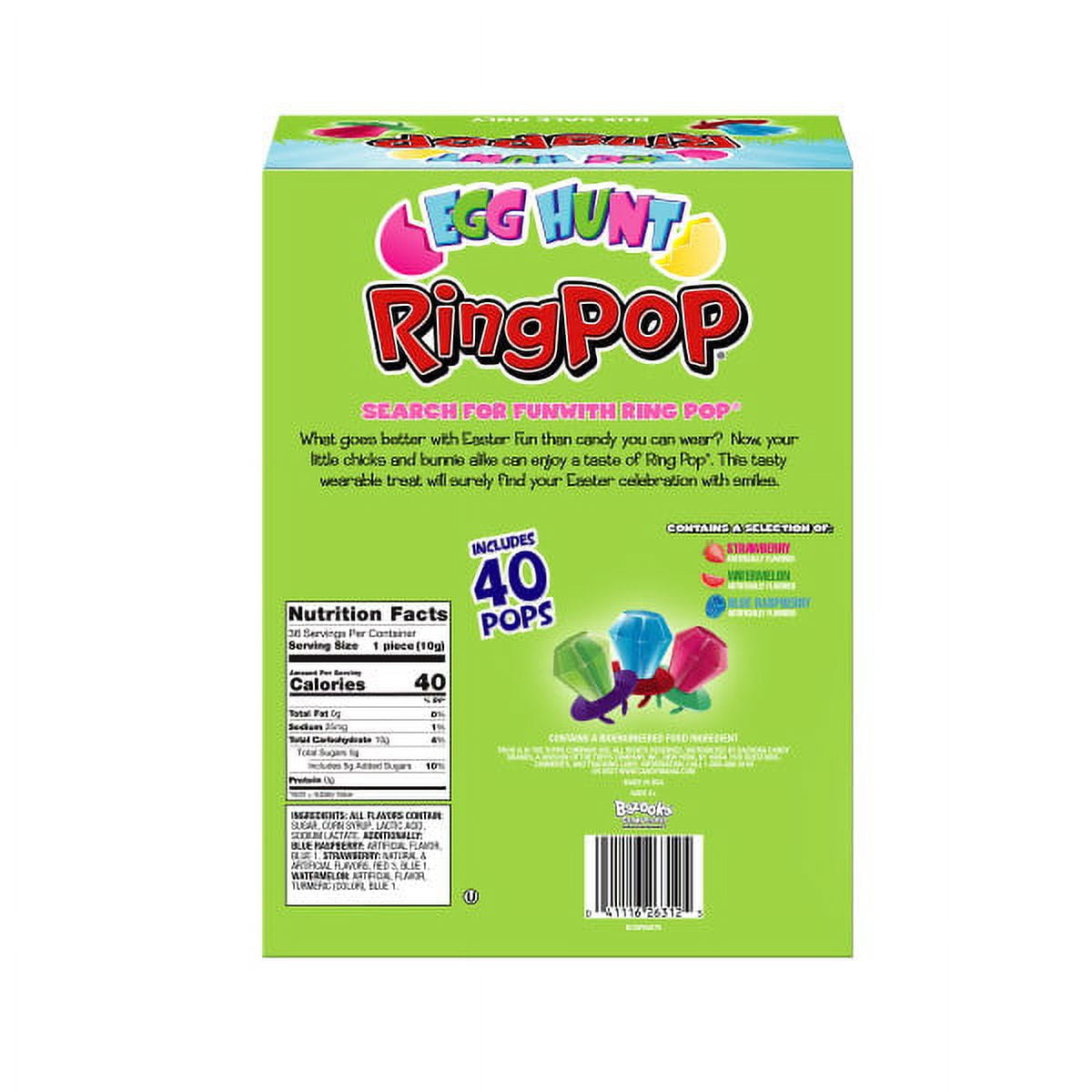 Ring Pop Easter Candy Lollipop Assorted Fruit Flavors, 40 Count Box