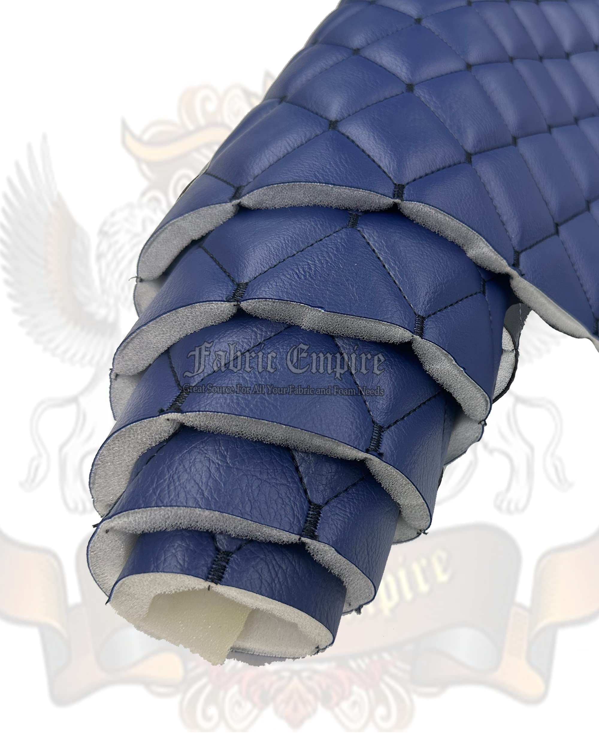 Vinyl Quilted Foam Fabric w 3/8" Foam Backing Upholstery / 52" Wide/Sold by Yard/ Stain Resistant, Water-Resistant, Faux Leather, Outdoor Cushions Seats (Blue w Hq Black Thread Yarn, Diamond 2"x3")