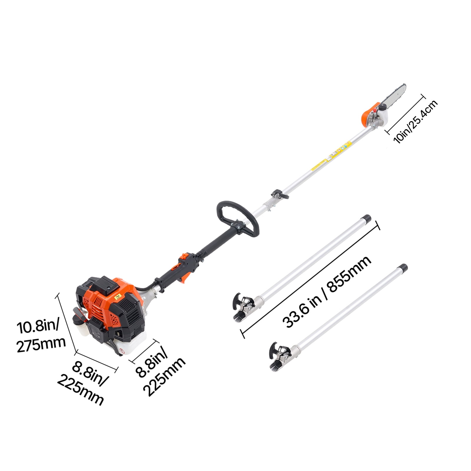 KFFKFF Gas-Powered Pole Saw, 43CC 2-Stroke Engine with 12-Inch Cutting Bar, Cordless Tree Trimmer Featuring Adjustable Head and 7.1~12 ft Extendable Reach for Pruning, Trimming