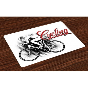 Ambesonne Modern Place Mats Set of 4, Cycling Man Sport Bike, Standard Size, Black White Red