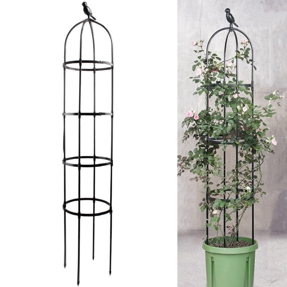 Garden Trellis for Climbing Plants,57inch with Heavy Duty Plastic Coated,Garden Outdoor Indoor Potted Plant Support,Round Obelisk Garden Trellis for Climbing Vine(Black)