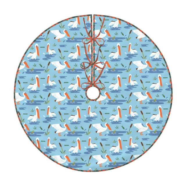 Fotbe Pelican Reed And Fish Pattern Christmas Tree Skirt, Tree Skirts Plush Christmas Decorations, Christmas Tree Skirts Xmas Decorations Holiday Party Decor-36"