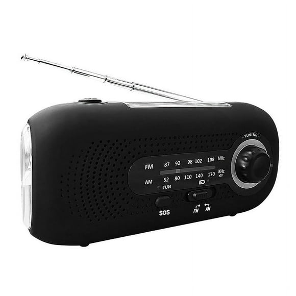 Portable Solar Radio, Dynamo Radio, Solar Radio with SOS Alarm for Emergencies, Small Radio, Waterproof Radio, AM/FM Hand Crank Radio, Flashlight (Black)