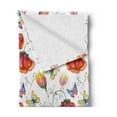 thumbnail image 2 of Watercolor Soft Flannel Fleece Throw Blanket, Doodle Drawing Style Natural Scene with Butterflies and Flowers Swirl Stripes, Cozy Plush for Indoor and Outdoor Use, 60" x 80", Multicolor, by Ambesonne, 2 of 5