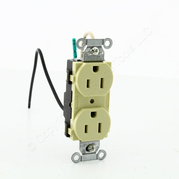 Hubbell CR15IP1 Ivory Commercial Receptacle Outlet 15A 125V 8" Wire Leads