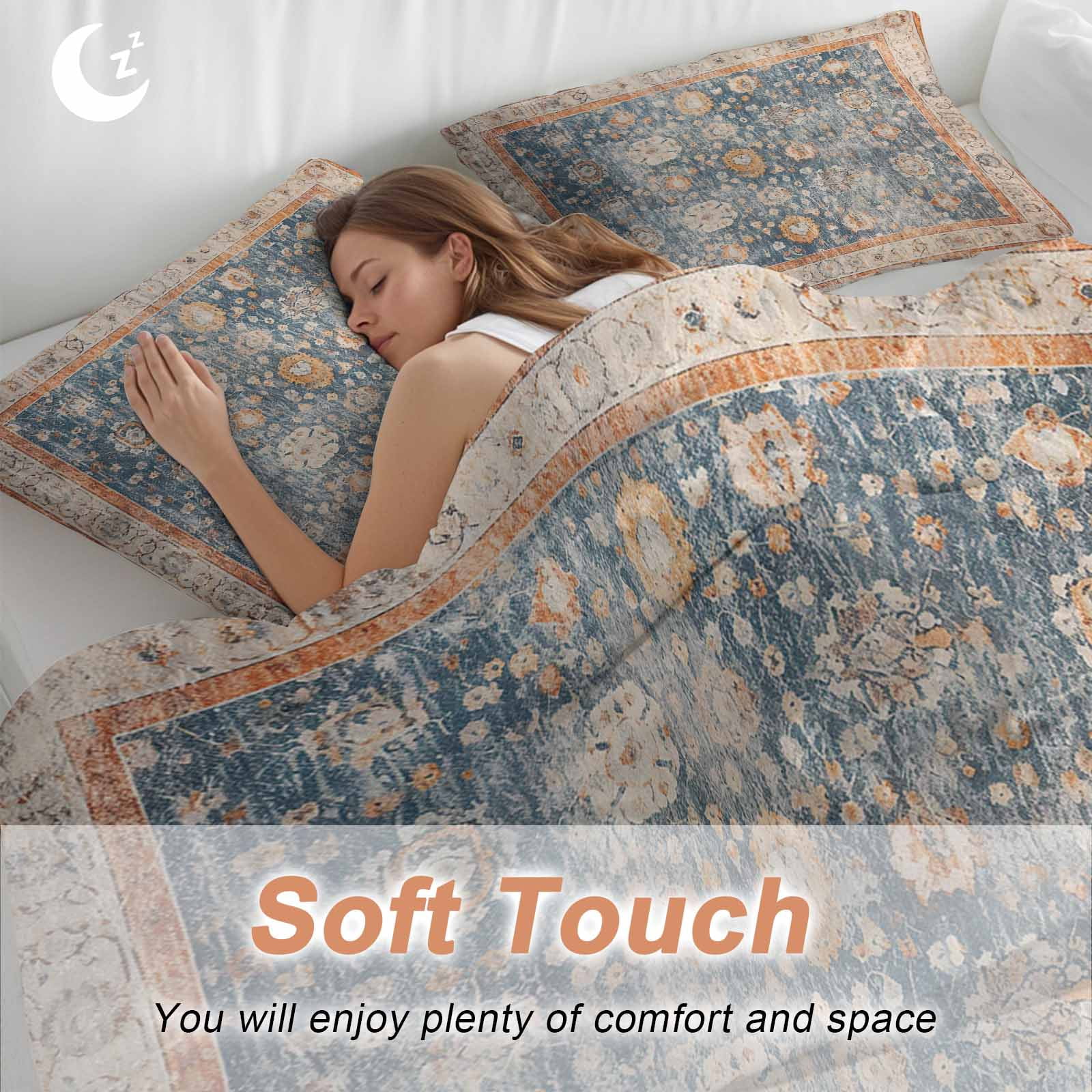 Blue Beige Vintage Bedding 3 Piece Duvet Cover Set California King, Modern Geometric Abstract Art Ethnic Soft Microfiber Comforter Cover with Zipper Closure & Pillowcases, FadeResistant Quilt Cover