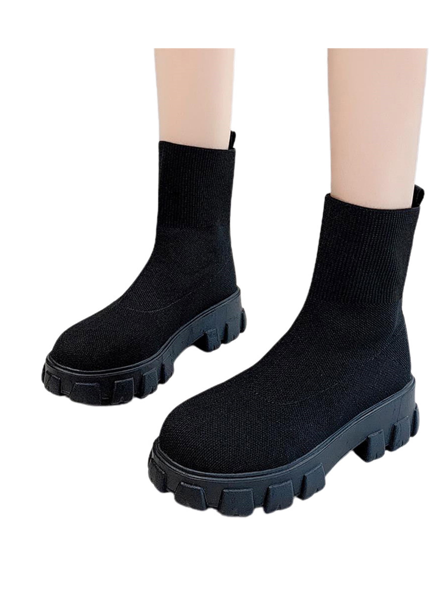 Ankle Sock Boots Platform Chunky Slip 