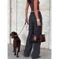 thumbnail image 5 of Women's Long Pants, Dress Pants, Commuter Outfit Women's Wide Leg Long Pants, Elegant Fashion Commuter Elegant Office Outfit, With Belt, Pocket Details, Autumn Outfit Brown Long Pants, 5 of 5