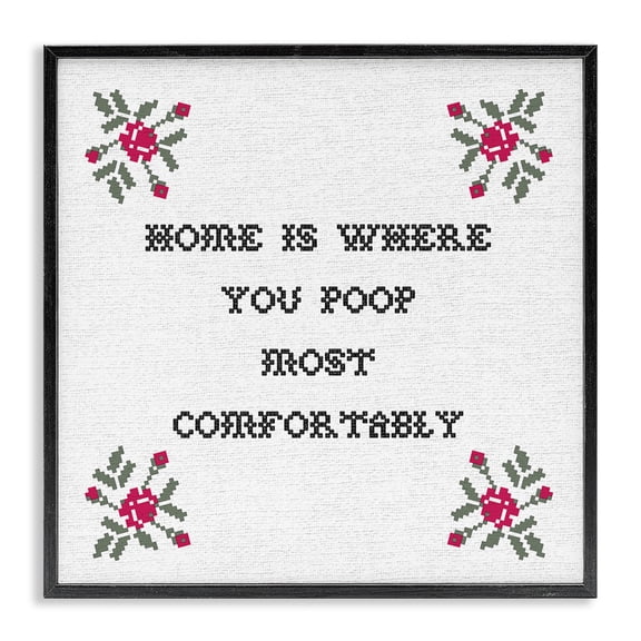 Stupell Industries Cottage Home Where You Poop Most Comfortably Funny Bathroom Black Framed Giclee Art, 12 x 12, by Lil' Rue