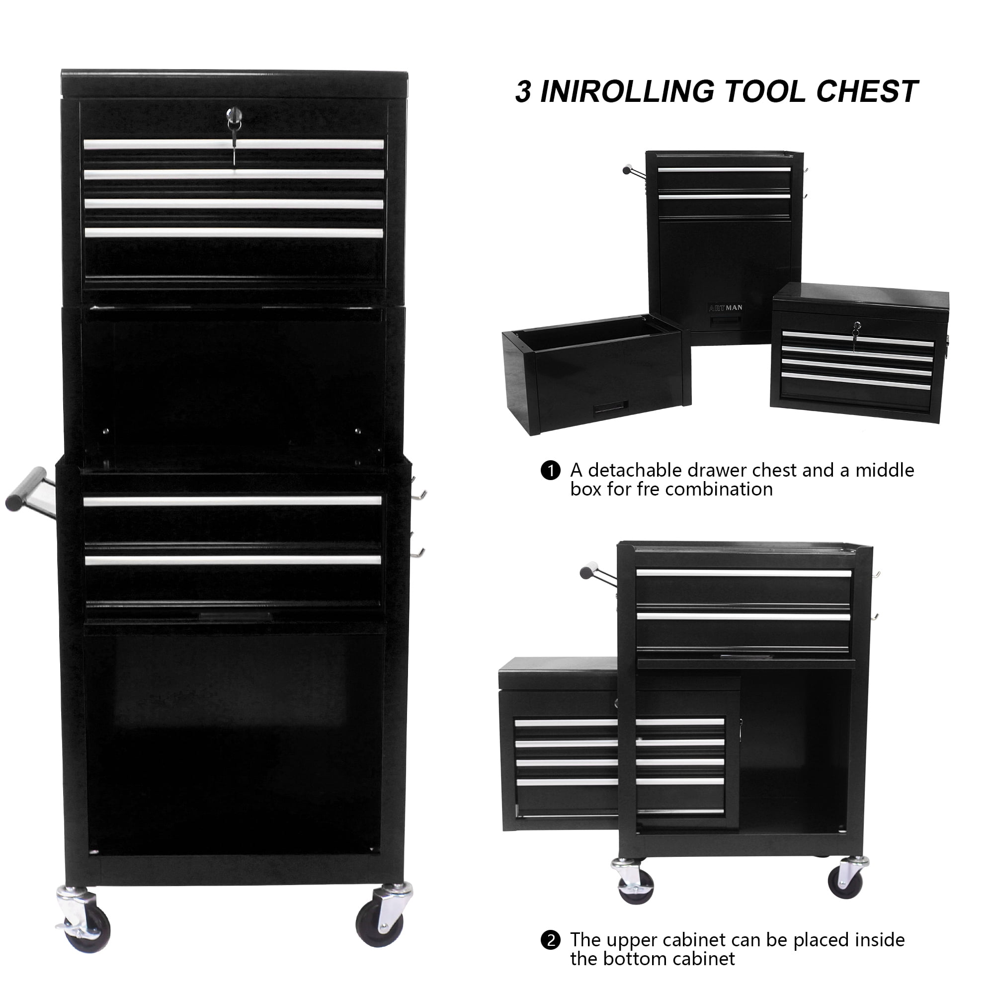 ARTMAN 6-Drawer 2 in 1 Mechanic Tool Box Storage Cabinet,High Capacity Rolling Tool Chest with Wheels and Drawers for Garage Workshop Warehouse Repair Shop