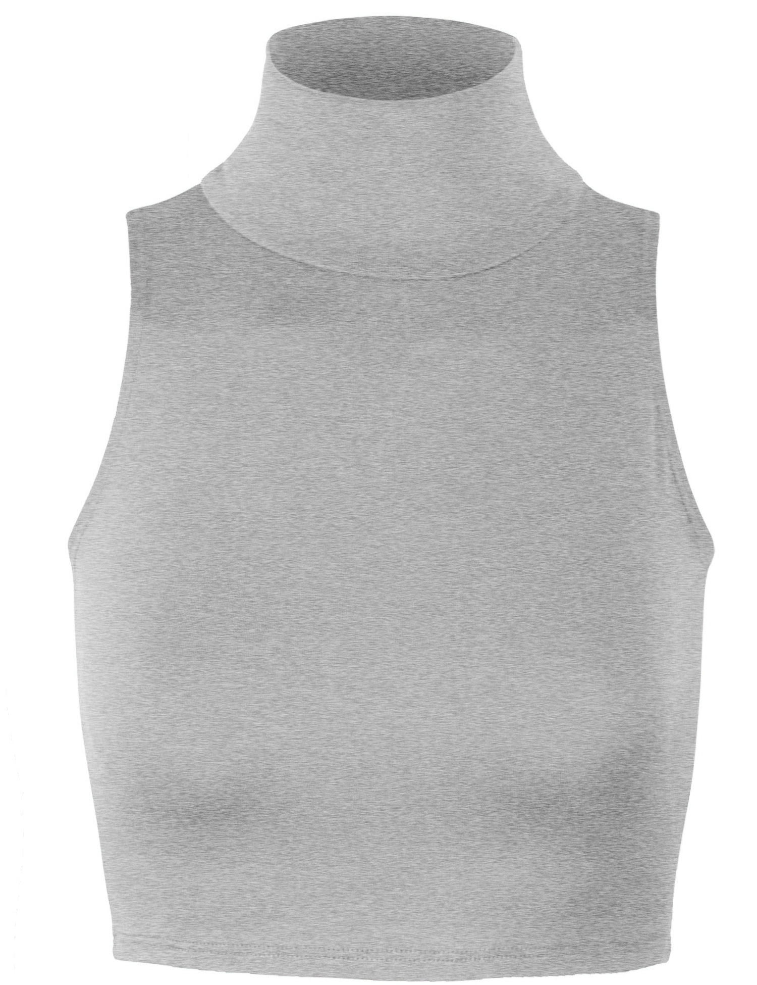 KOGMO Women's Lightweight Fitted Sleeveless Turtleneck Crop Top with ...