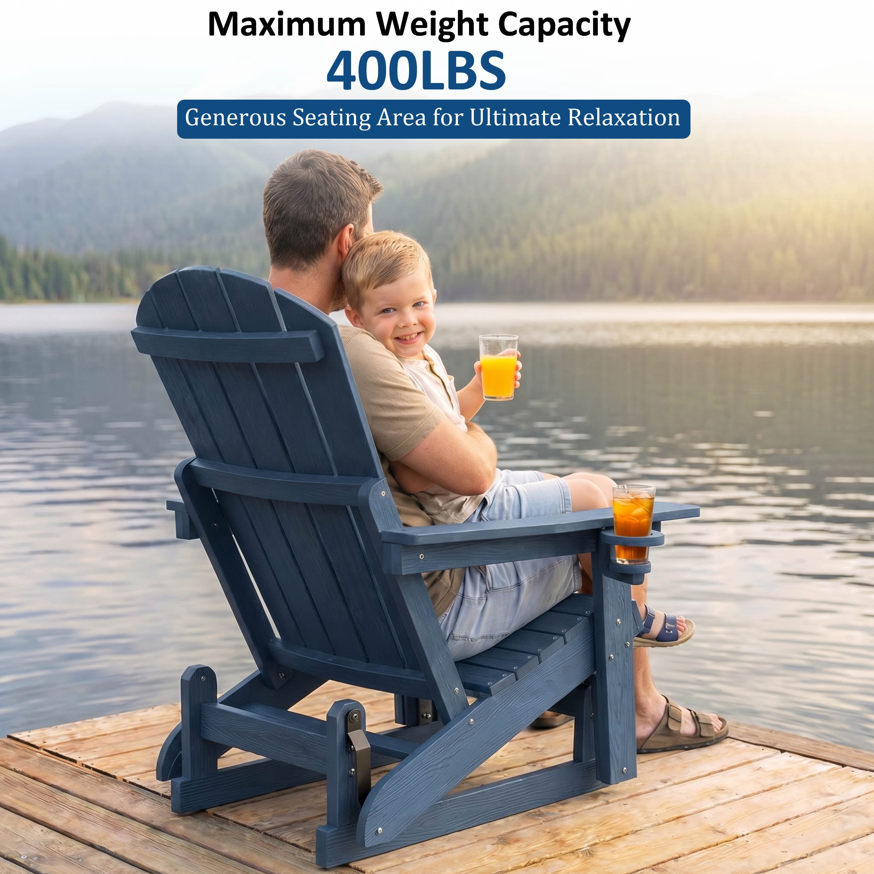DEAUL HDPE Adirondack Outdoor Glider Chair, 3-Position Adjustable Backrest Patio Glider Rocker, All-Weather Heavy Duty Rocking Chair for Pool, Yard, Blue (1 PC)