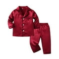 thumbnail image 1 of Odeerbi 6M-6Y Niños Niñas Pijama Satén Solapa Entallada Manga Larga Camisa Pantalones Conjunto Suave Sleepwear Dos-Pijamas de Dos Piezas, 1 of 4