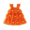 thumbnail image 6 of Likimi Kids Toddler Girls Hallowmas Dress With Lace Flutter Sleeve Square Neck Halloween Pumpkin For Party Fashionable Dresses Size 3-4 Years, 6 of 9