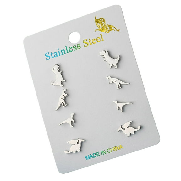 4 Pairs Dinosaur Studs Earrings Creative Ear Accessory Ear Studs Suitable for Teens and Youthful Fashion Lovers