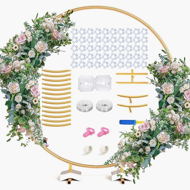 Arco Globos de Bodas con Base 2M, Kit de Marco Circular de Globos Metal Dorado Soportes de Fondos Redondo para Fiesta, Gran Aro Desmontable para Decoración de Floral Ceremonia Cumplea&n