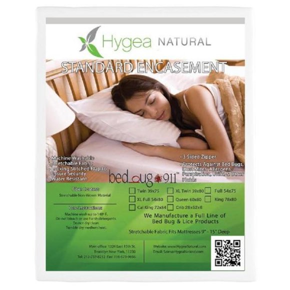 Hygea Natural Standard Mattress Encasement- Water resistant ,washable and stretchable up to 15 in.- California King Zippered Mattress cover for allergens, dust mites, lice, leaks, stains
