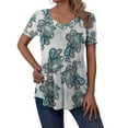 thumbnail image 3 of FOLUNSI Casual Floral Henley Shirt Knit - V-Neck Short Sleeve Blouse - M-4X, 3 of 6