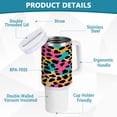 thumbnail image 3 of 40 oz Tumbler with Handle and Straw Lid Soft Color Leopard Print Insulated Vacuum Water Bottle Stainless Steel Travel Cup, 3 of 8