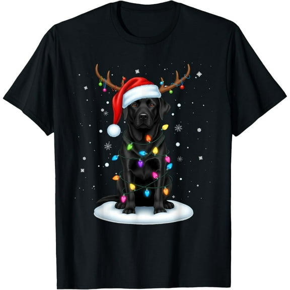 Black Lab Labrador Christmas Dog Reindeer Lights Pajama Xmas adult T-Shirt