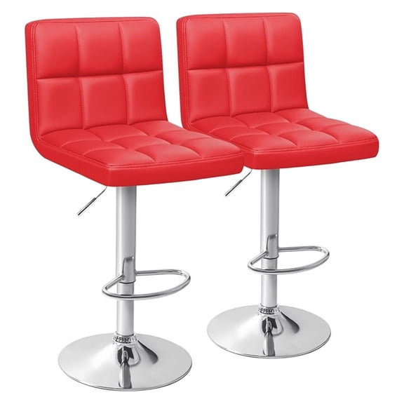 WDZS Bar Stools Modern PU Leather Adjustable Swivel Barstools, Armless Hydraulic Kitchen Counter Bar Stool Extra Height Square Island Barstool with Back Set of 2 (Leather, Red)