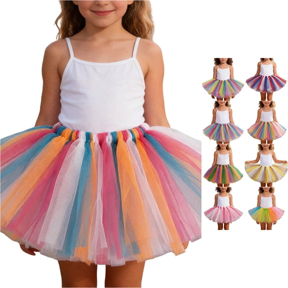SUXIAN Tulle Skirt Carnival Patchwork Mesh Tutu Ballet Dance Party Outfit For Kids Girls Skirt Pink 2-8 Years
