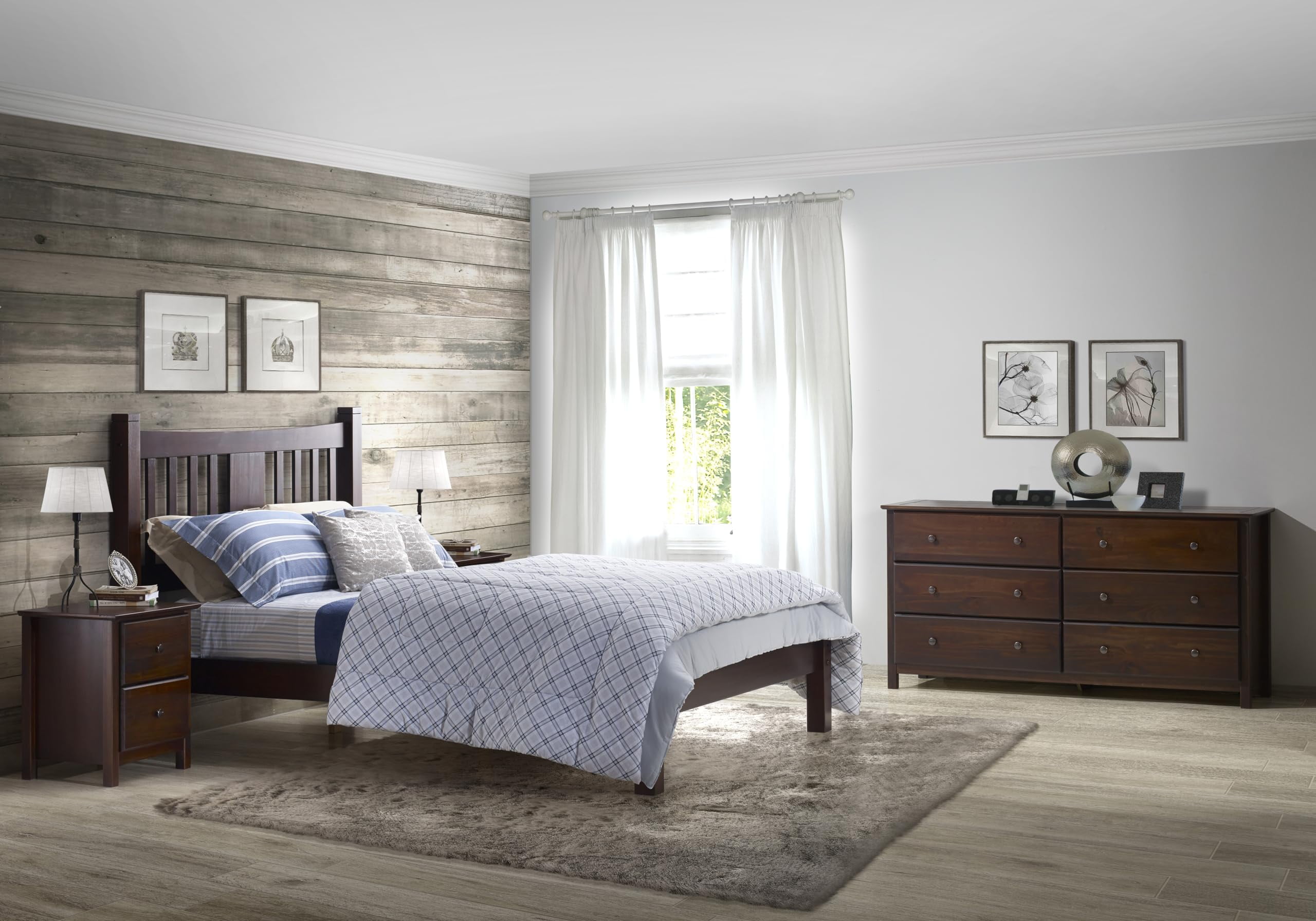 Grain Wood Furniture Shaker 2-Drawer Bedside Nightstand, Solid Wood with Cherry Finish