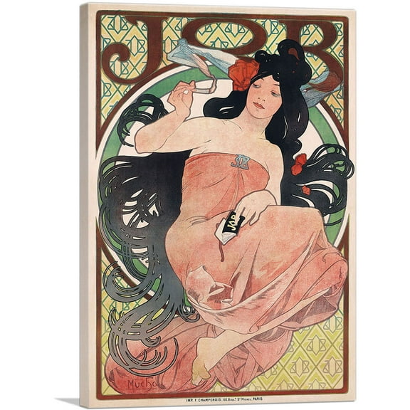 ARTCANVAS JOB - Cigarette Paper Advertisement 1894 Canvas Art Print by Alphonse Mucha - Size: 60" x 40" (0.75" Deep) (3-Piece)