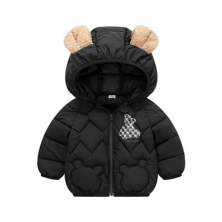 Winter Coats for Boys Warm Puffer Jackets Kids Full-Zip Long Sleeve Kids Warm Winter Coat Outerwear Cute Bear Ear Hooded Jackets with Pockets 4-5 Years Old Birthday Outfit Girl
