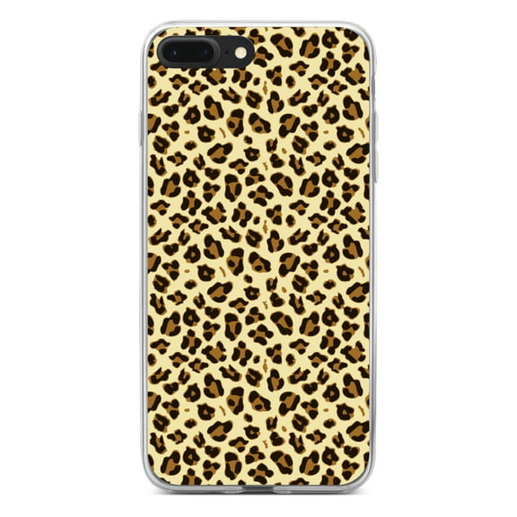 DistinctInk Clear Shockproof Hybrid Case for iPhone 7 PLUS / 8 PLUS (5.5" Screen) - TPU Bumper, Acrylic Back, Tempered Glass Screen Protector - Black Beige Tan Leopard Skin Spots