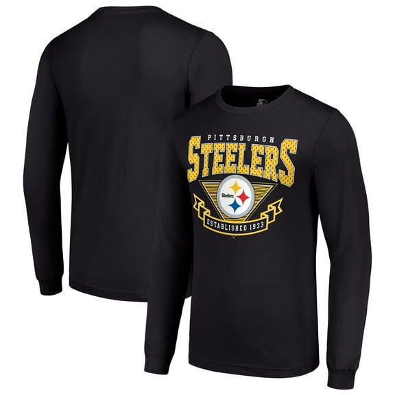 Men's Starter Black Pittsburgh Steelers '80s Inspired Team Logo Long Sleeve T-Shirt