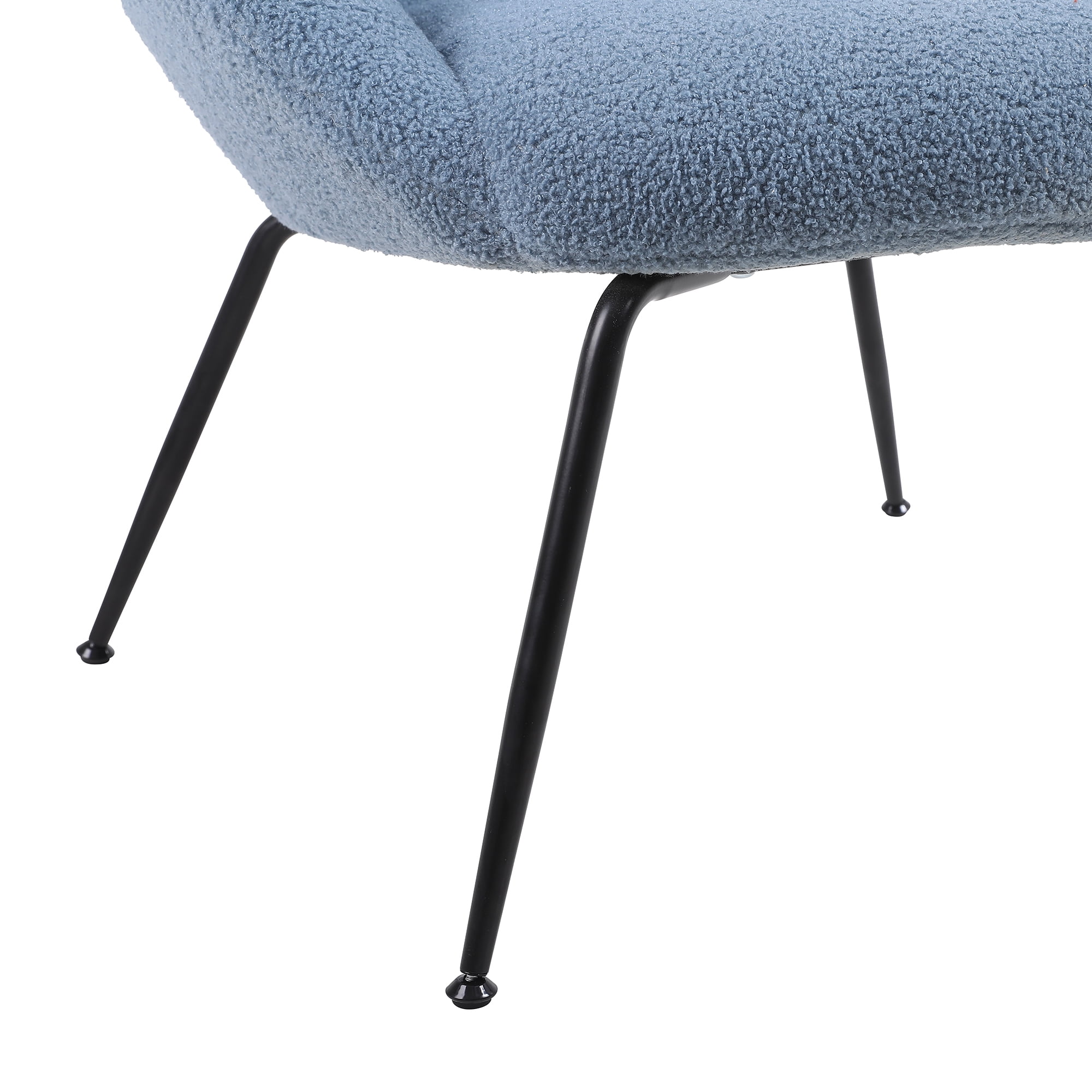 Kadyn Modern Sherpa Armchair with Black Metal Legs, Comfy and Soft Chairs for Bedroom, Blue