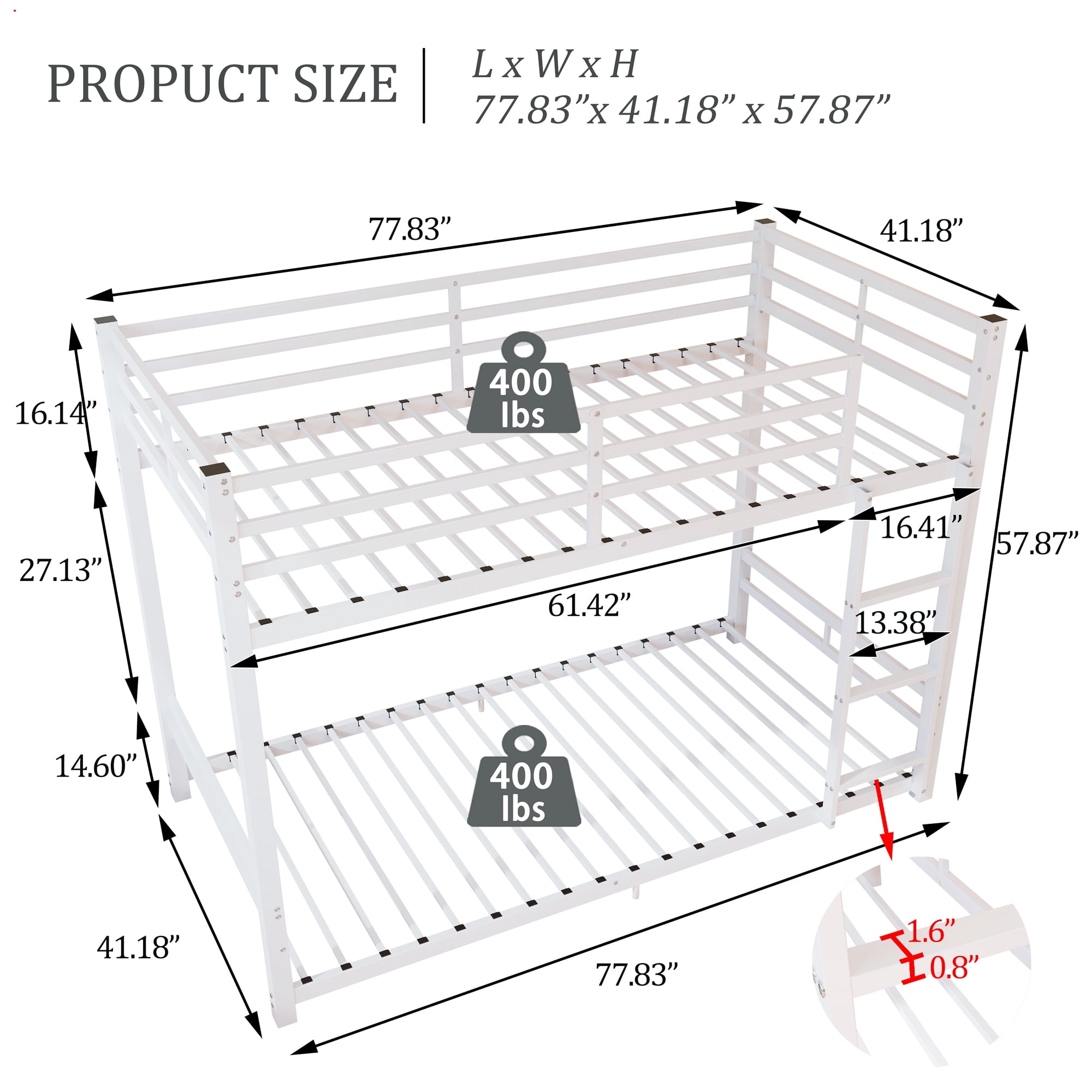 Leumius Metal Bunk Bed Twin Over Twin Sturdy Heavy Duty Bunk Beds with 2 Side Ladders,Space Saving,No Box Spring Needed,for Boys Girls Teens Adults, Bedroom, DormitoryWhite