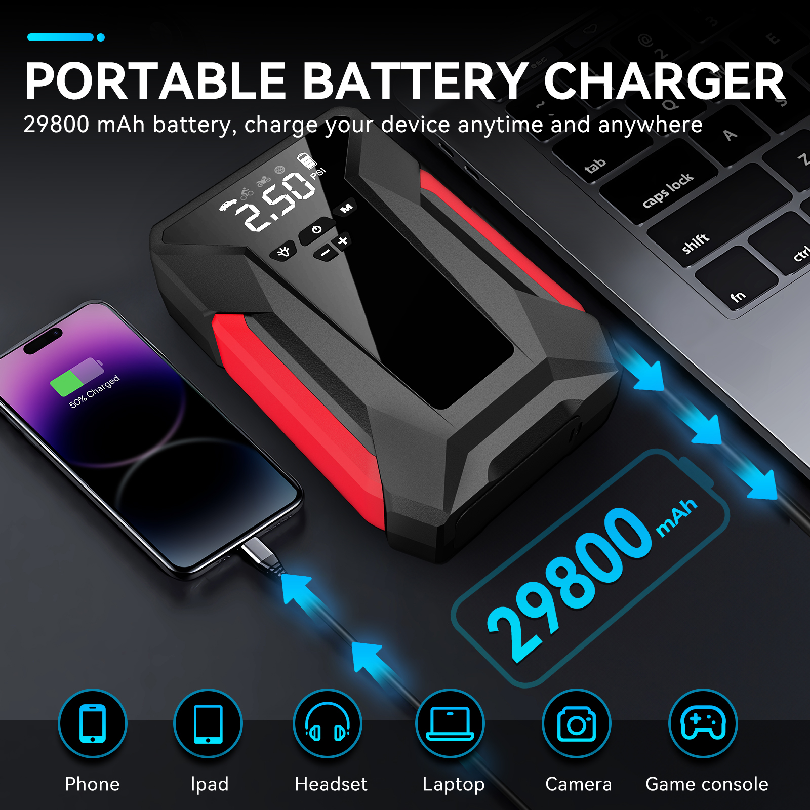 Amybaby 8-in-1 Jump Starter with Air Compressor & LED photo 6