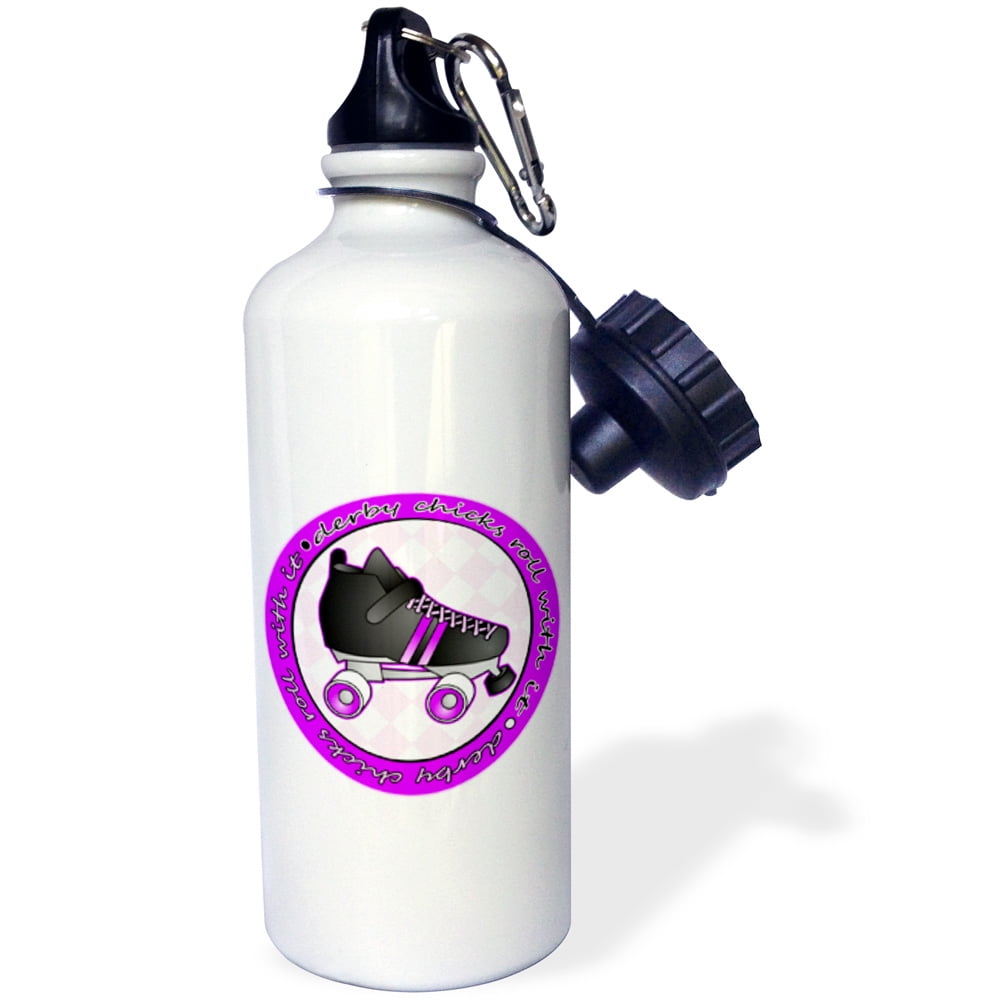 3dRose Derby Chicks Roll With It Purple and White with Black Roller Skate, Sports Water Bottle, 21oz by Supplier Generic