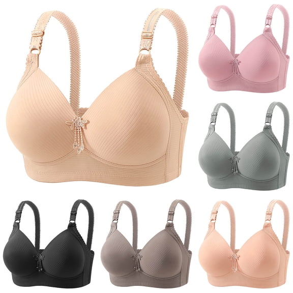 Feancey Plus Size Everyday Bras for Women Comfort Wireless Bra Adjustable Straps Full Coverage Bralette Push Up No Underwire Underwear Beige XXL