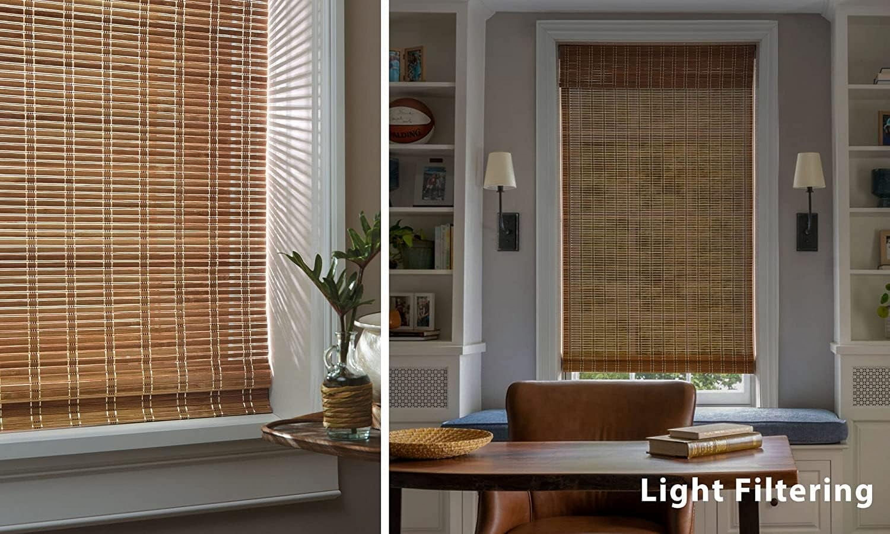 LazBlinds No Tools No Drill Cordless Bamboo Roman Shades, Light Filtering Window Treatment, Roll Up Bamboo Blinds for Window 30'' W x 48'' H, Brown