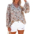 thumbnail image 3 of Sunloudy, camiseta de gasa de manga larga para mujer, estampado Floral, jerséis casuales elegantes con cuello en V, Tops de oficina, ropa de calle Sunloudy moda, 3 of 8