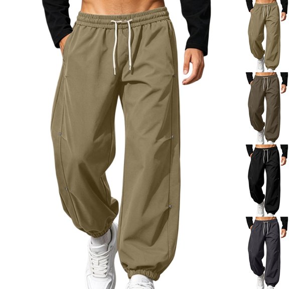 Afuyipoi Mens Jogger Pants Drawstring Elastic Waist Cuffed Ankle Casual Trousers Army Green Size L