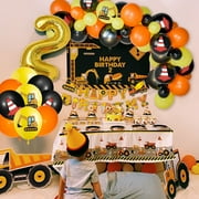 SPECOOL Construction Birthday Decorations for Boys 2nd Birthday, Happy Birthday Banner, Forklift, Crane Cement Truck, Excavator Construction Foil Balloons for Engineering Vehicle Birthday Supplies