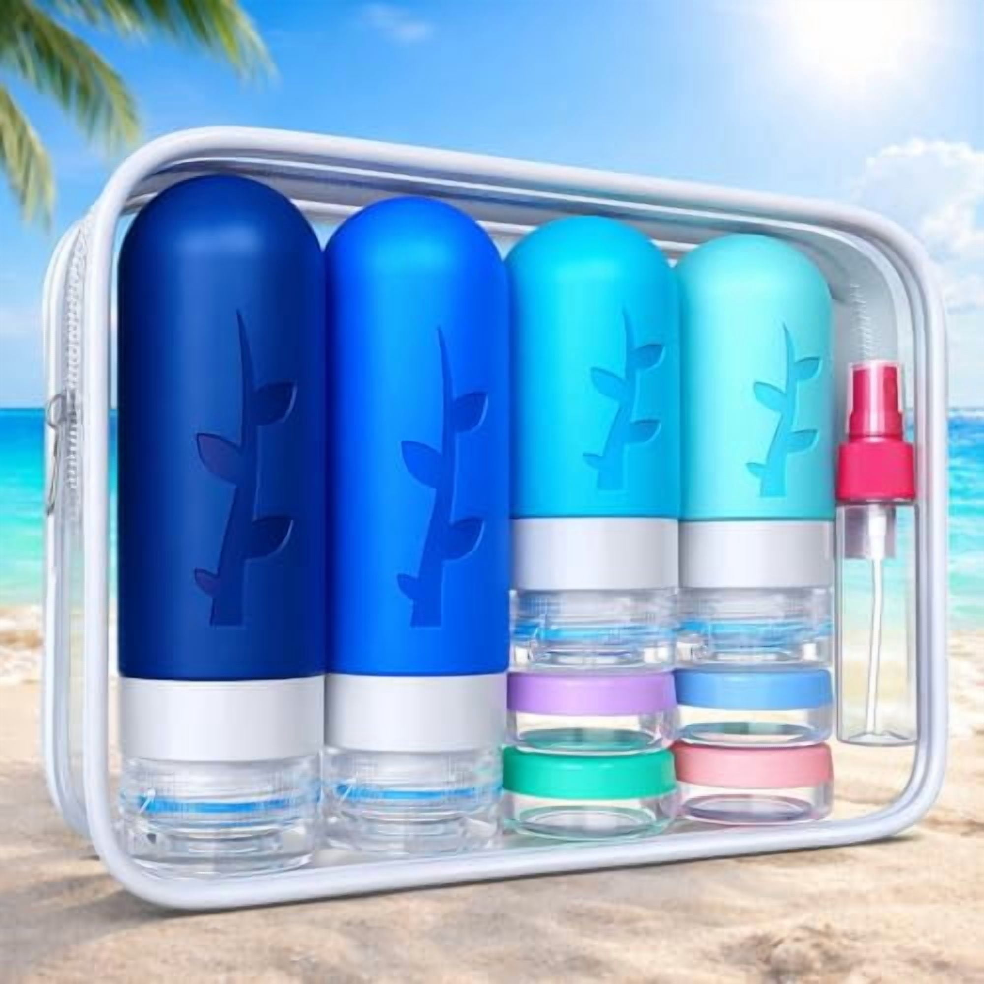 18pack Travel Bottles for Toiletries,TSA Approved Silicone Travel Containers jar for Toiletries,Leak Proof Refillable Liqus Shampoo And Conditioner Essentials toiletry Blue