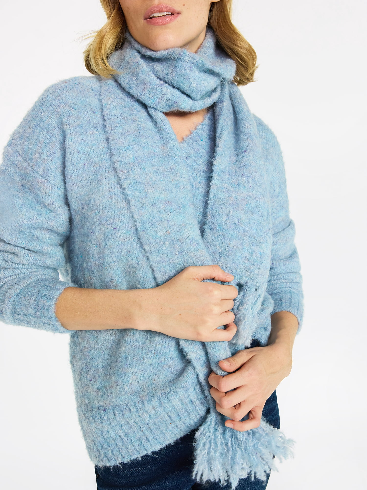 99 Jane Street Women's and Women's Plus Boucle Sweater and Scarf Set, Midweight, 2-Piece, Sizes XS-4X