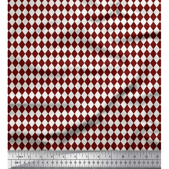 Soimoi Red Cotton Duck Fabric Diamond Geometric Print Fabric by the Yard 56 Inch Wide