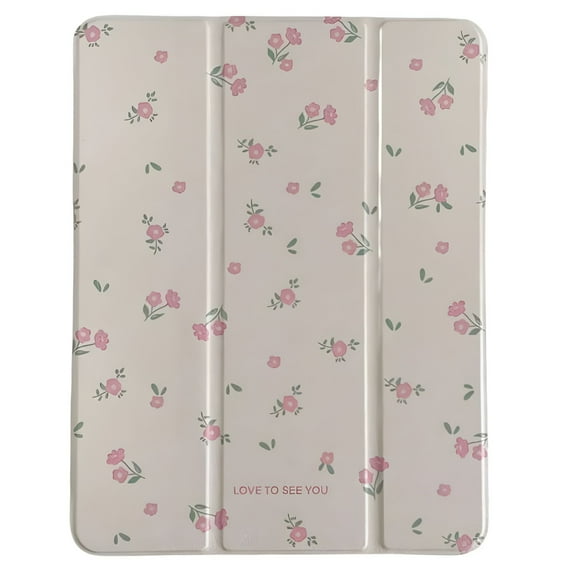 GJX Simple Pink Floral Protective Case with Pen Holder, Air, Pro, 9th Gen